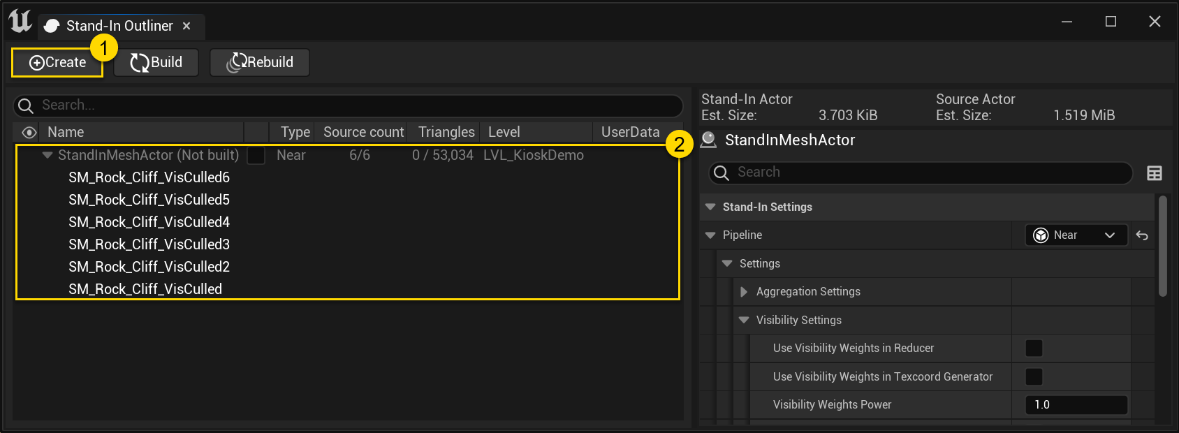 Figure 4: Create a Stand-In Mesh Actor from selection.