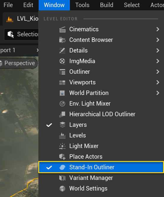 Figure 3: Stand-In outliner menu entry.