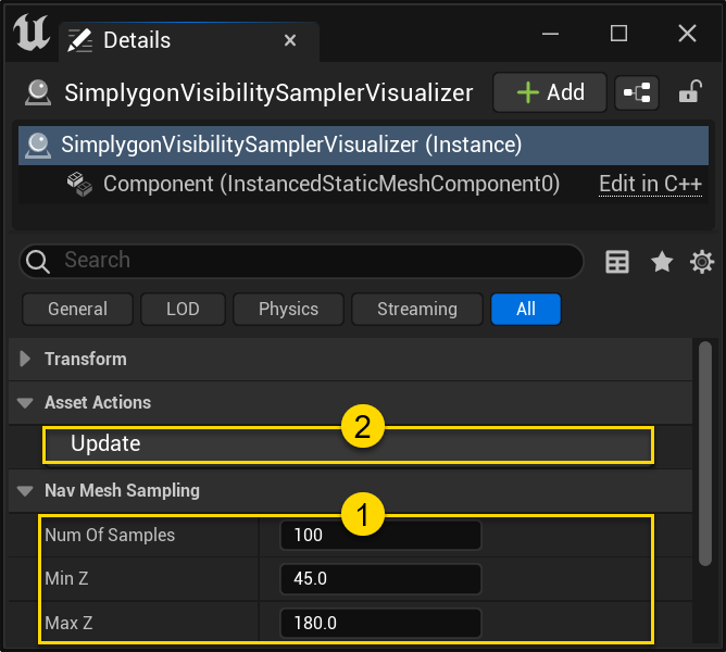 Figure 11: Click update to generate / regenerate Nav Mesh sample points.