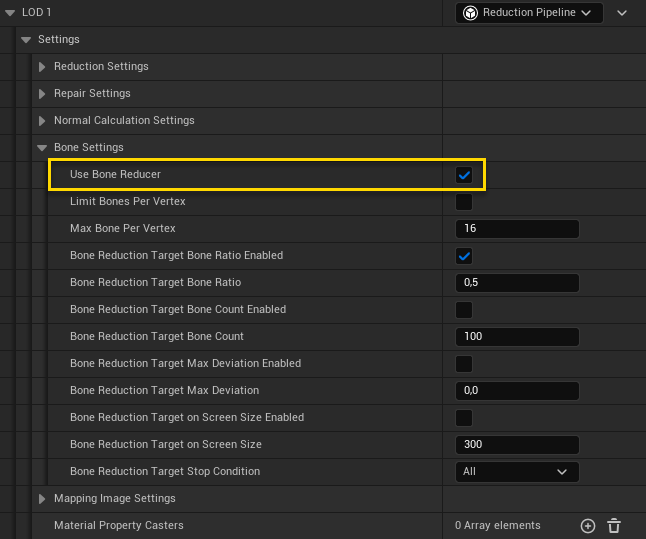 Figure 1: Bone settings with the "Use Bone Reducer" setting highlighted.