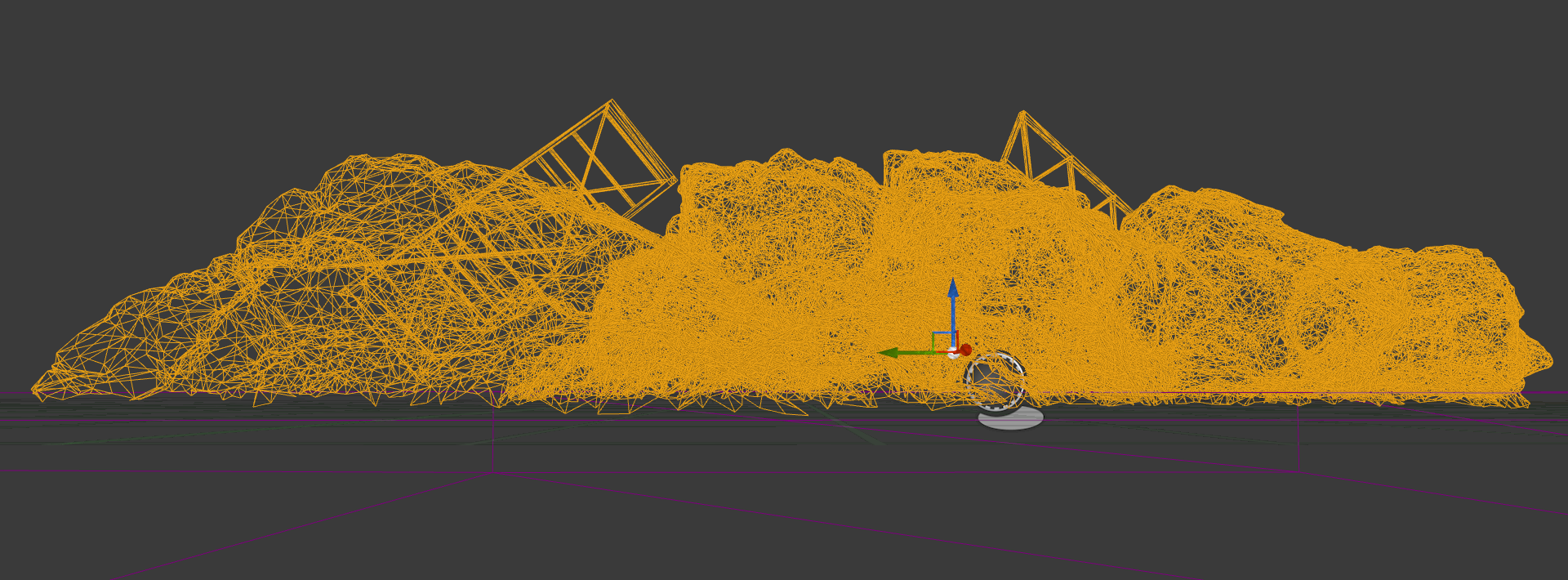 Figure 4: A front shot of the optimized asset, here we can see that most of the triangles intersecting with the ground have been removed. (Remeshing will clip each individual triangle along the plane)