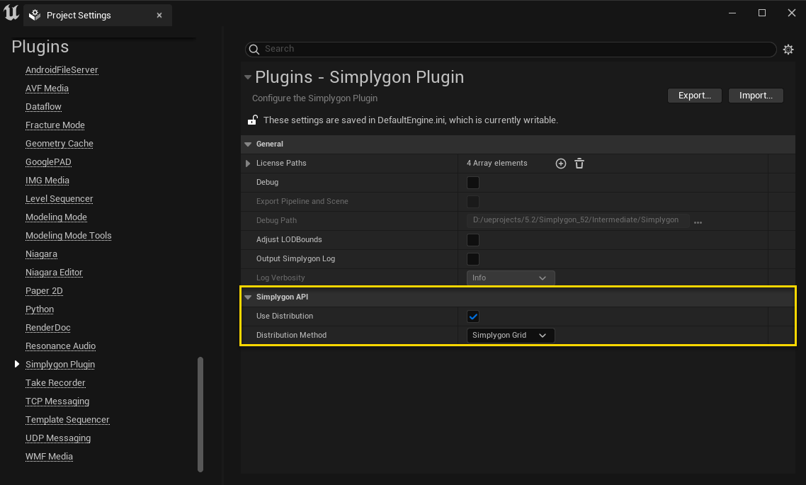 Figure 1: Simplygon plugin settings