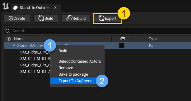Figure 3: Export options for Stand-Ins.