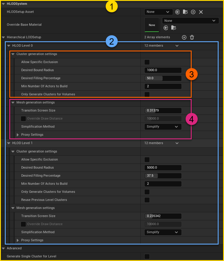 Figure 2: HLOD System settings widget.