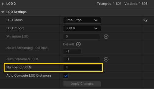 image showing the Number of LODs setting