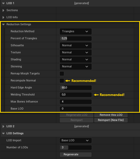 image showing the skeletal mesh reduction settings