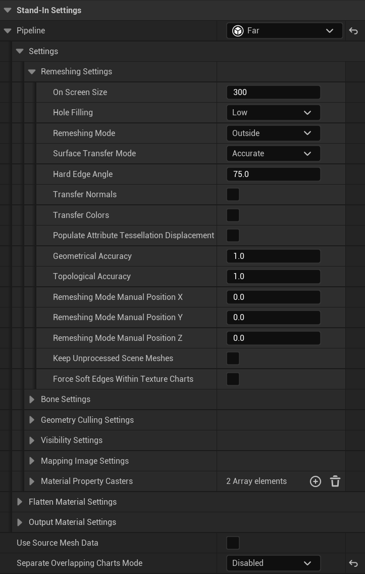 Figure 3: Far Stand-In settings.