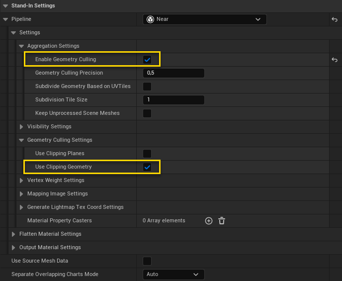 Figure 2: Near Pipeline settings to enable culling.