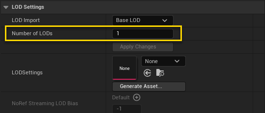 image showing the Number of LODs setting