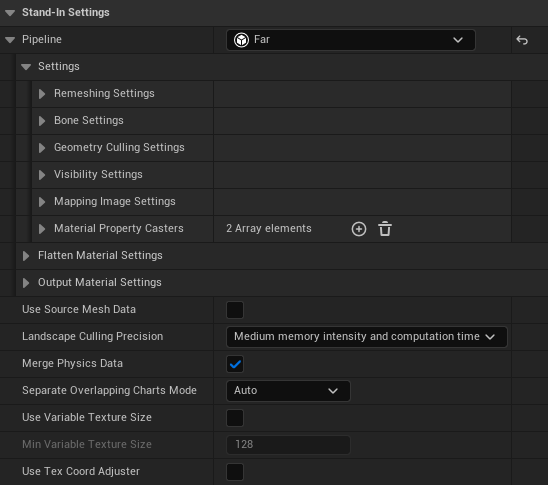 image showing the various Far pipeline settings