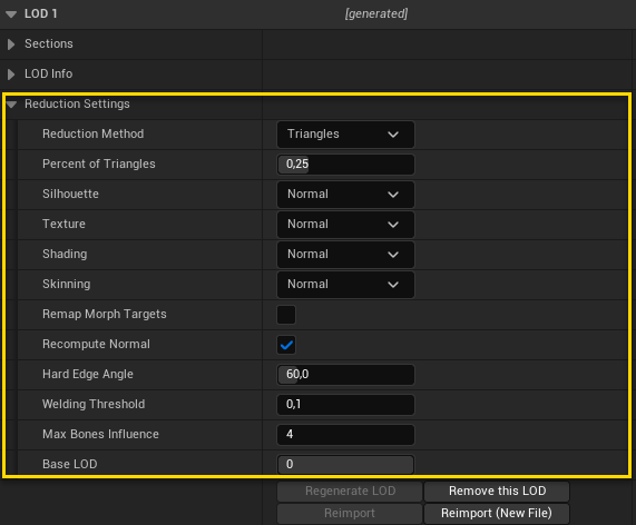 image showing the skeletal mesh reduction settings