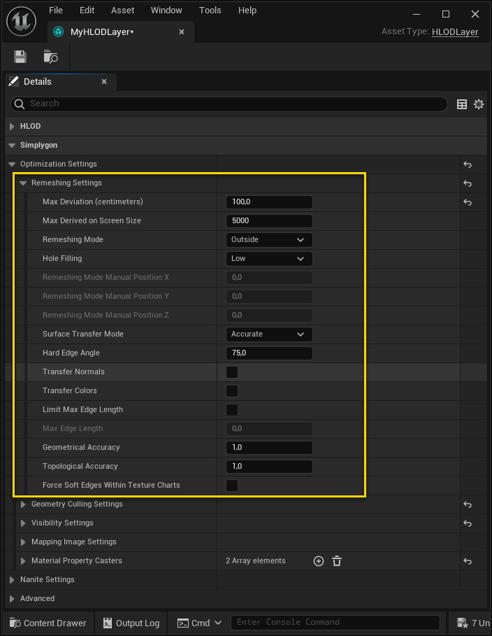 Figure 3: Remeshing Settings.