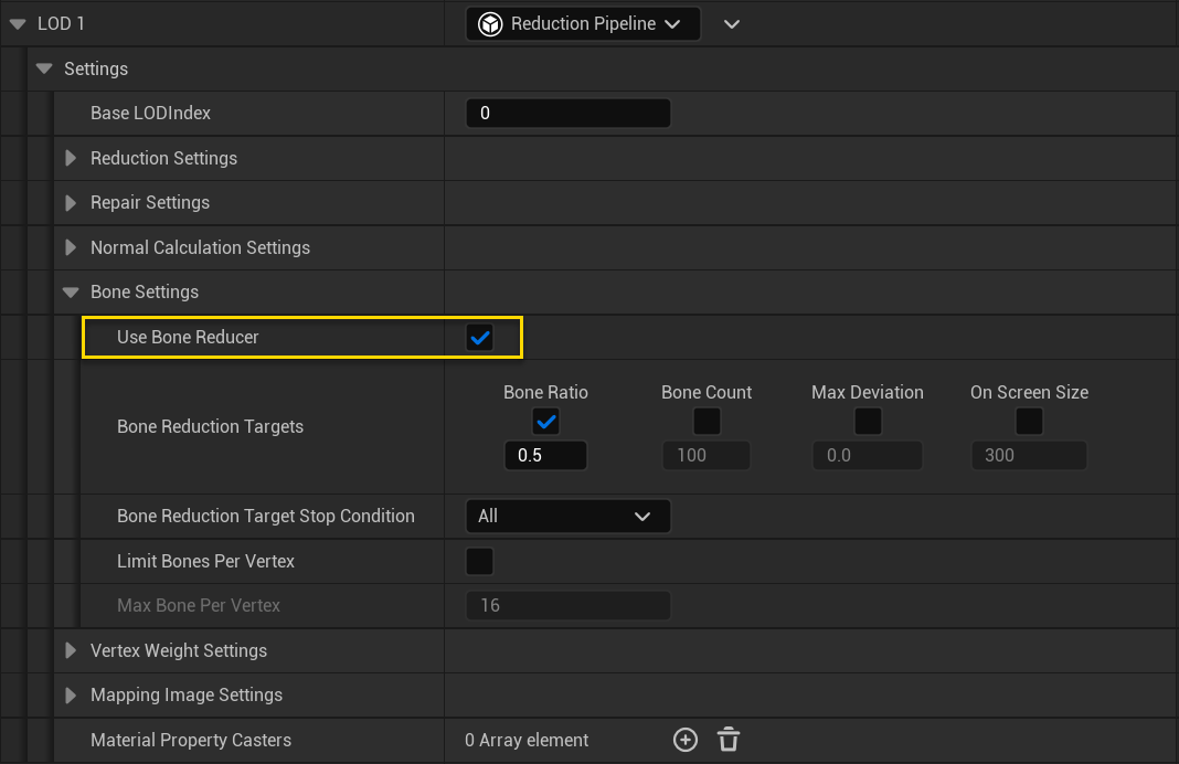 Figure 1: Bone settings with the "Use Bone Reducer" setting highlighted.