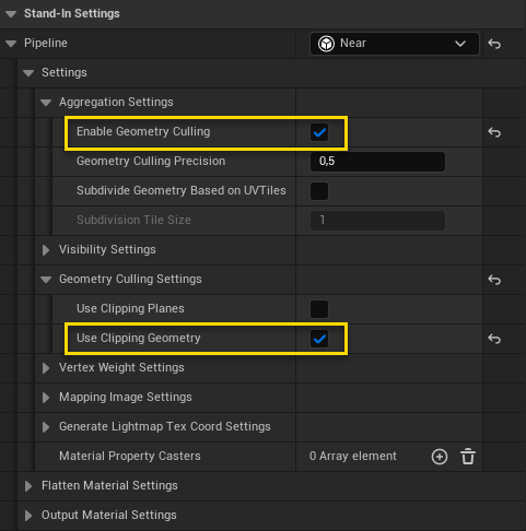 Figure 2: Near Pipeline settings to enable culling.