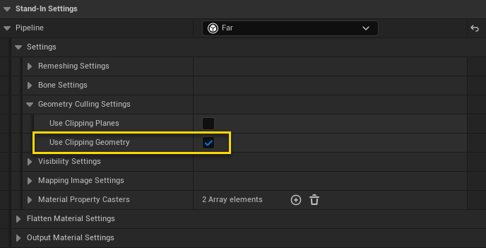 Figure 3: Far Pipeline settings to enable culling.