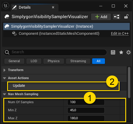 Figure 9: Click update to generate / regenerate Nav Mesh sample points.