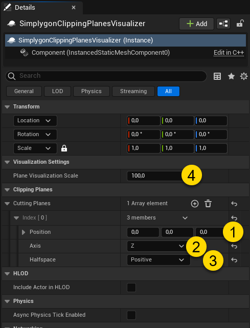 Figure 3: Plane visualizer settings.