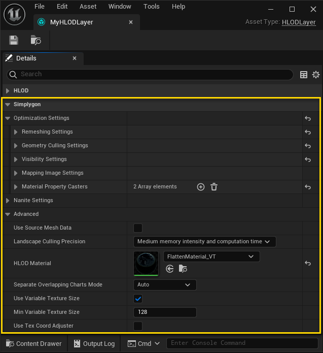 image showing custom Simplygon's remeshing builder settings