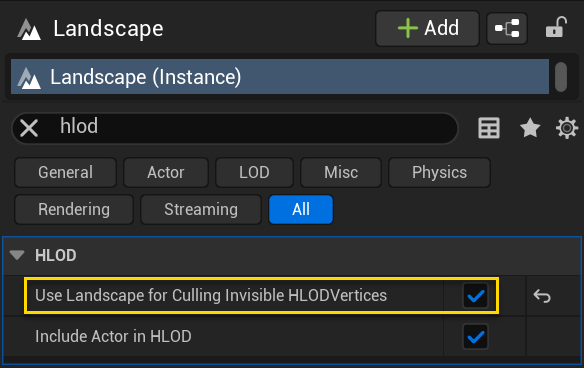 Figure 6: Required setting for Landscape culling.