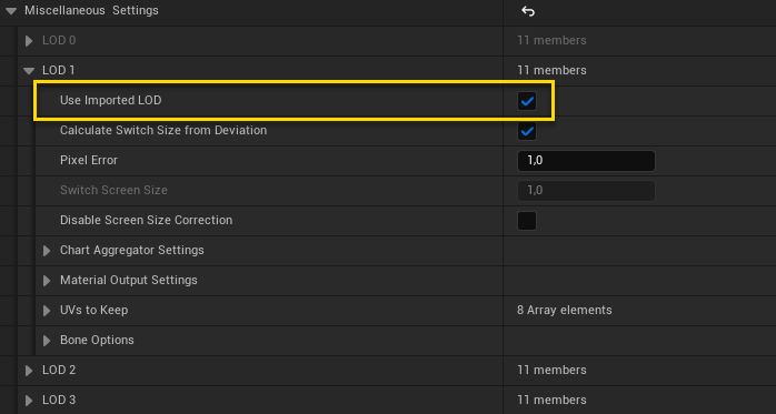 Figure 1: Enable Use Imported LOD.