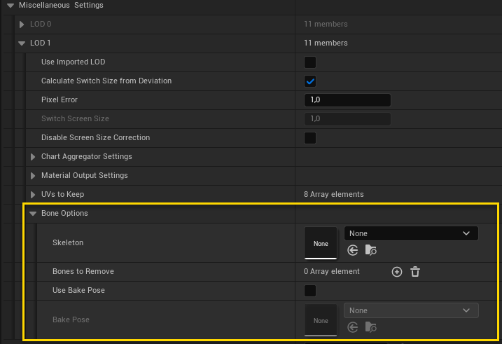 Figure 1: Bone Options section where Bake Pose settings are configured.