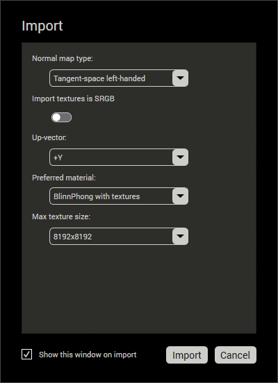 Import settings